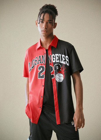 Красная кэжуал рубашка колор блок SHEIN