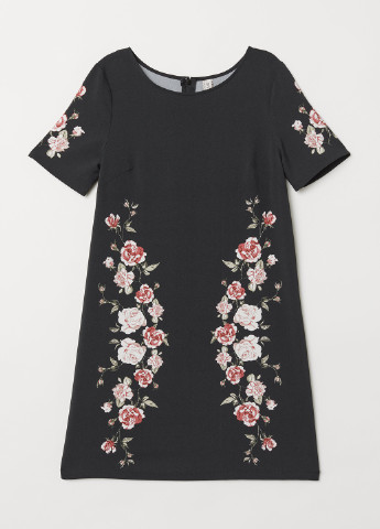 Чорна вечірня сукня а-силует H&M з квітковим принтом