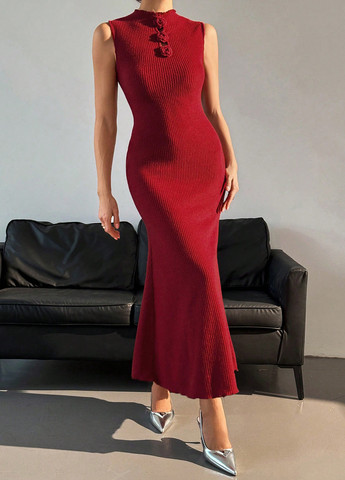 Темно-красное кэжуал платье SHEIN однотонное