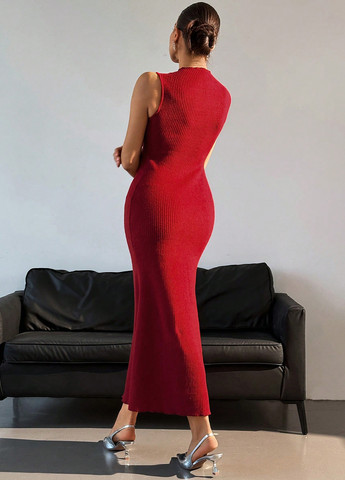 Темно-красное кэжуал платье SHEIN однотонное