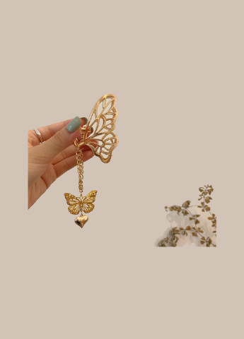 Заколка краб для волосся "Метелик серця 1", золотистий з підвіскою Анна Ясеницька краб однотонна золота метал