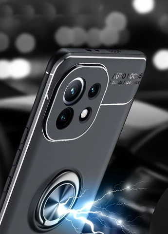 TPU чохол ColorRing під магнітний тримач (opp) для Xiaomi Mi 11 Чорний / Чорний (is_00000042183_5) Deen (237829126)