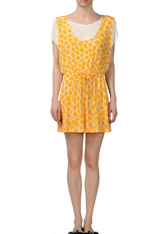 Желтое кэжуал платье клеш Love Moschino с цветочным принтом
