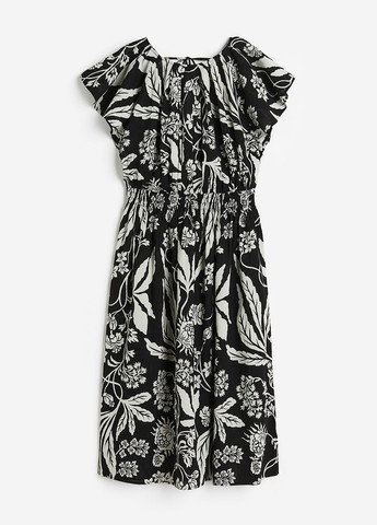 Черное кэжуал платье с открытой спиной H&M с цветочным принтом