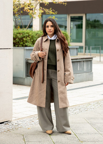 Коричневое демисезонное Пальто оверсайз Uniqlo