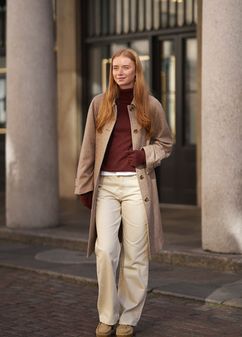 Коричневое демисезонное Пальто оверсайз Uniqlo