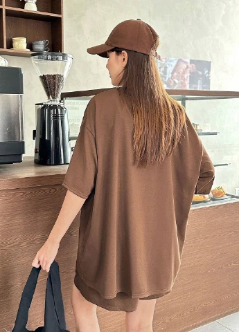 Коричневый летний костюм (рубашка, шорты) SHEIN