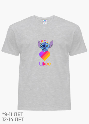 Світло-сіра демісезонна футболка дитяча стіч лайки (stitch likee) (9224-1596) MobiPrint