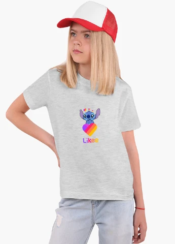 Світло-сіра демісезонна футболка дитяча стіч лайки (stitch likee) (9224-1596) MobiPrint