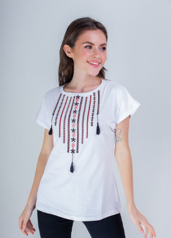 Жіноча вишита футболка Намисто біла Melanika (232536134)