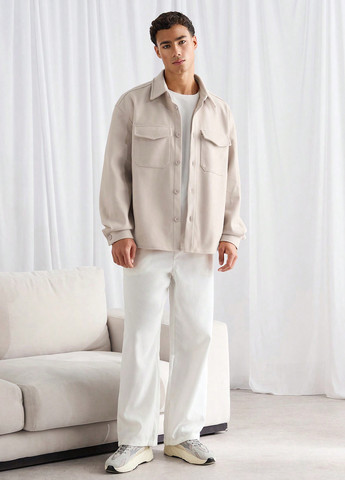 Кремовая кэжуал рубашка однотонная SHEIN