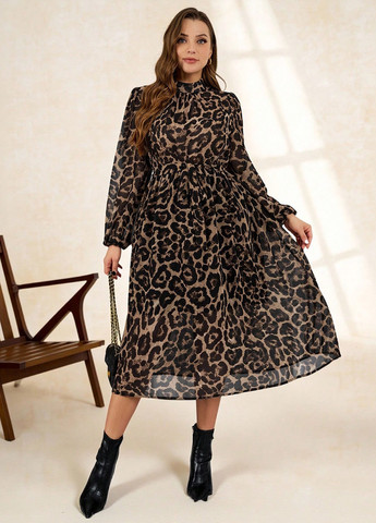 Коричнева кежуал сукня кльош SHEIN леопардовий