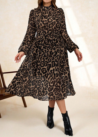 Коричнева кежуал сукня кльош SHEIN леопардовий