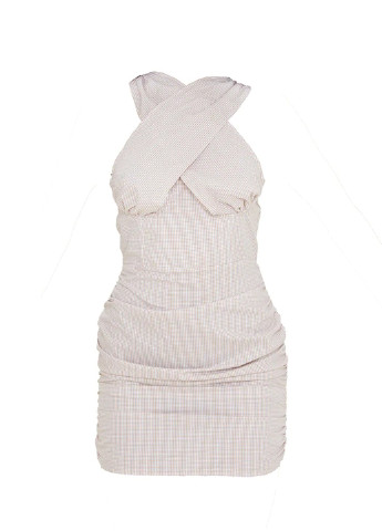 Бежевое кэжуал платье PrettyLittleThing в клетку