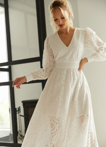 Белое кэжуал белое платье из натурального хлопка Gepur однотонное
