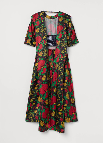 Чорна вечірня сукня кльош, з відкритою спиною H&M троянди