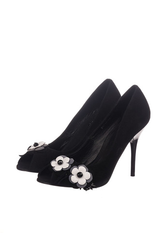 Черные женские кэжуал туфли с аппликацией, с бусинами на высоком каблуке итальянские - фото