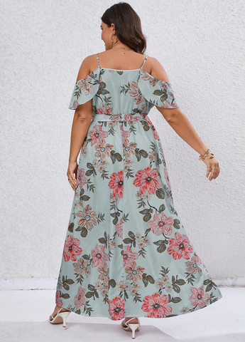 Комбінована кежуал сукня на запах, з відкритими плечима SHEIN з квітковим принтом