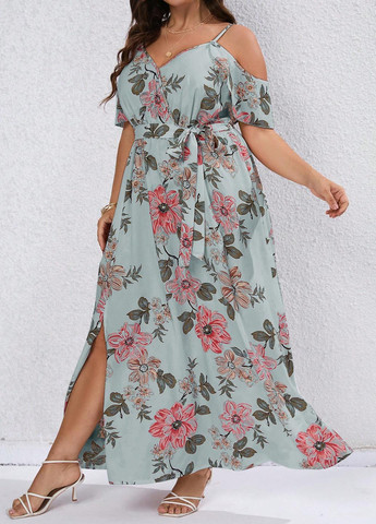 Комбінована кежуал сукня на запах, з відкритими плечима SHEIN з квітковим принтом