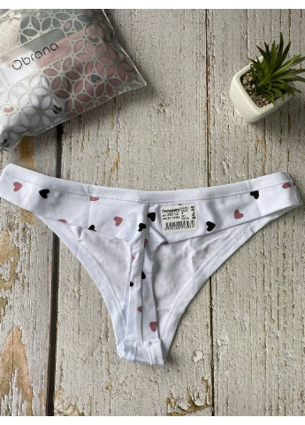 Трусики стринг из хлопка белые с сердцами 200-12, Белый, 42 Obrana (253002568)