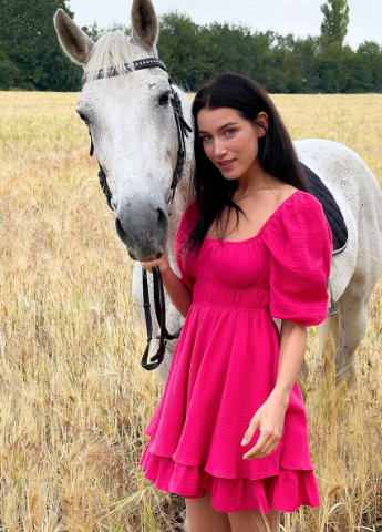 Рожева кежуал сукня з воланами romashka Ромашка однотонна