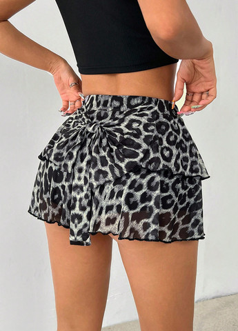 Разноцветная кэжуал с тигровым узором юбка SHEIN клешированная