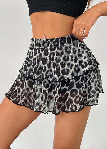 Разноцветная кэжуал с тигровым узором юбка SHEIN клешированная