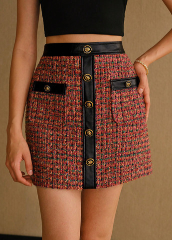 Разноцветная кэжуал в клетку юбка SHEIN а-силуэта (трапеция)