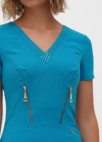 Бирюзовое кэжуал платье силуэтная Sassofono однотонное