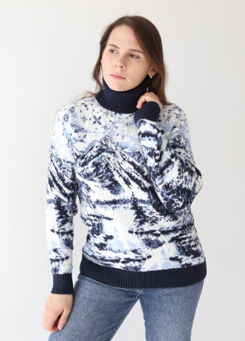 Синий демисезонный свитер женский темно-синий зимний принт с елками большой размер Pulltonic Прямая
