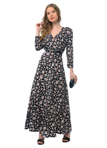 Черное кэжуал платье на запах GENEVIE с цветочным принтом