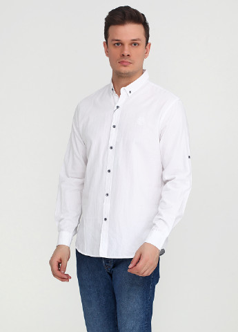 Белая кэжуал рубашка однотонная Madoc с длинным рукавом