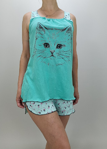 Темно-бирюзовая всесезон пижама легкая котик р. 56 бирюзовая (62735962-9) No Brand