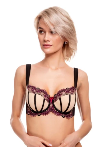 Темно-бежевий бюстгальтер жіночий полупоролон 70d чорний/смажений мигдаль 587550 Zebra з кісточками поліамід