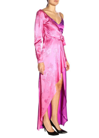 Рожева вечірня сукня на запах, зі шлейфом Pinko з квітковим принтом