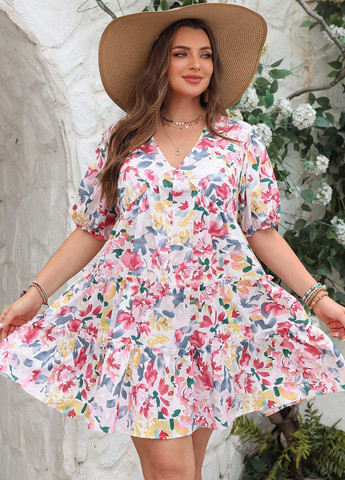 Комбинированное кэжуал платье а-силуэт SHEIN с цветочным принтом