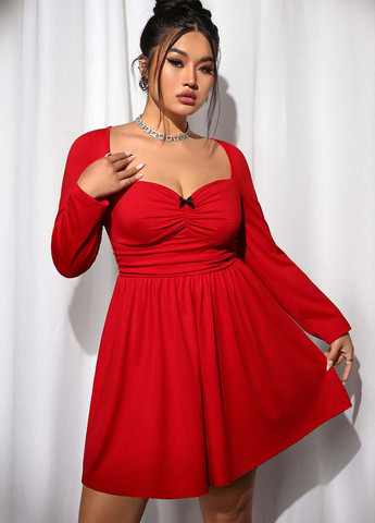 Червона кежуал сукня в стилі армпір, з спідницею-сонце SHEIN однотонна