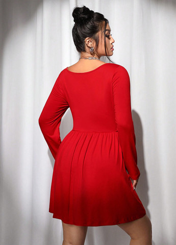 Червона кежуал сукня в стилі армпір, з спідницею-сонце SHEIN однотонна