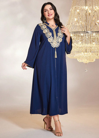 Синя кежуал, вечірня сукня а-силует SHEIN однотонна