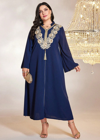 Синя кежуал, вечірня сукня а-силует SHEIN однотонна