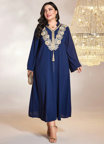 Синя кежуал, вечірня сукня а-силует SHEIN однотонна