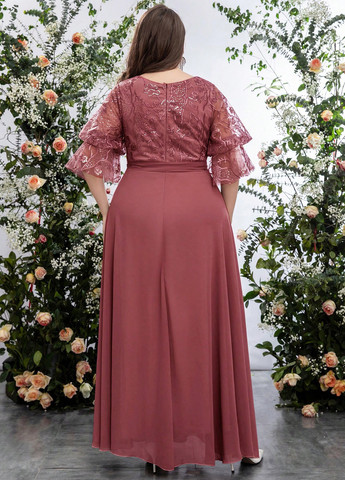 Терракотовое вечернее платье в стиле ампир SHEIN однотонное