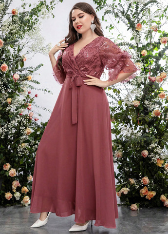 Терракотовое вечернее платье в стиле ампир SHEIN однотонное