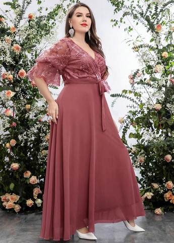 Терракотовое вечернее платье в стиле ампир SHEIN однотонное