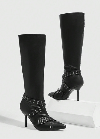 Осенние сапоги SHEIN с пряжкой, люверсы