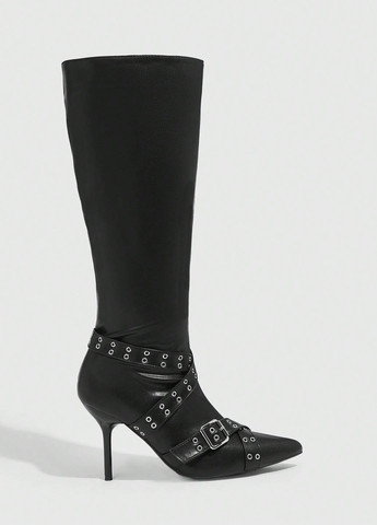 Осенние сапоги SHEIN с пряжкой, люверсы