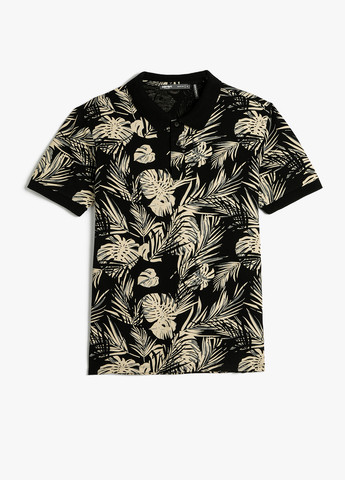 Черная футболка-поло для мужчин KOTON с цветочным принтом