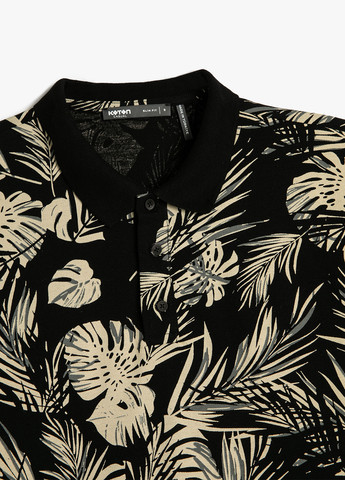 Черная футболка-поло для мужчин KOTON с цветочным принтом