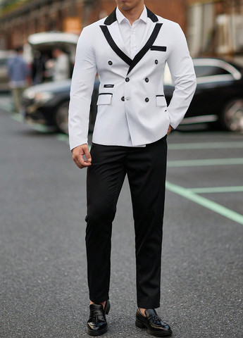 Чорно-білий демісезонний костюм (піджак, штани) брючний SHEIN