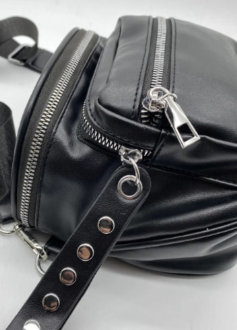 Женская классическая круглая сумка кросс-боди на широком ремне через плечо на три отдела черная No Brand (252971286)